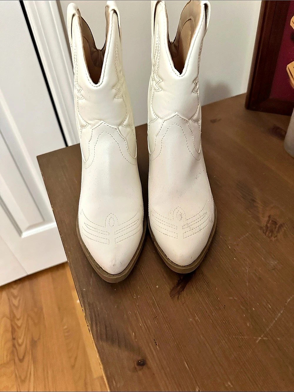White Embroidered Western Heeled Boots